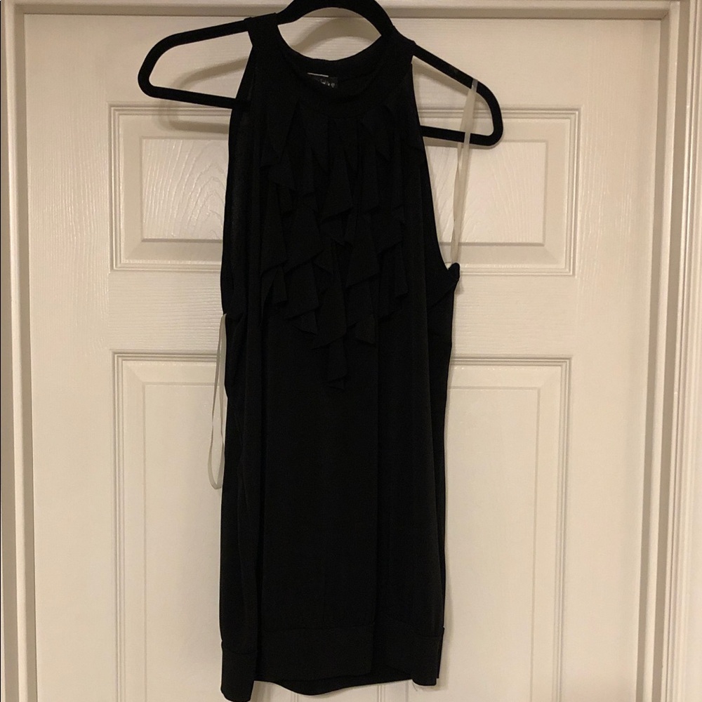 Black Sleeveless Ruffle Front Neckline Blouse